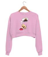 Sevimli Köpekler - Aklımdasın - Seni Düşünüp Bekliyorum Pembe Kadın Crop Sweatshirt - Thumbnail