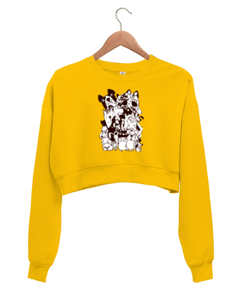 Tisho - Sevimli Köpekler - Cute Dogs Sarı Kadın Crop Sweatshirt