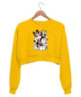 Sevimli Köpekler - Cute Dogs Sarı Kadın Crop Sweatshirt - Thumbnail