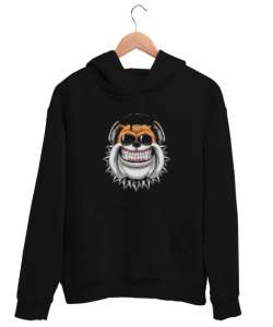 Sevimli Müzik Dinleyen Köpek Siyah Unisex Kapşonlu Sweatshirt