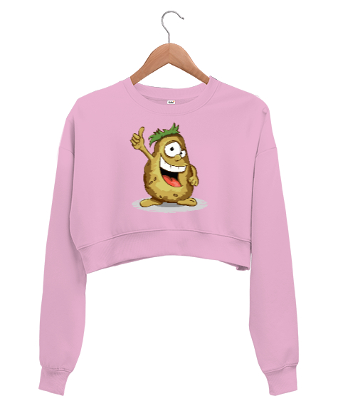 Sevimli Patates - Potato Pembe Kadın Crop Sweatshirt