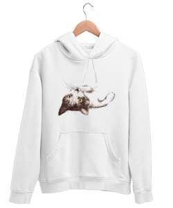 Sevimli Uzanmış Kedi - Sweet Cat Beyaz Unisex Kapşonlu Sweatshirt