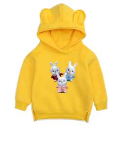 SEVİMLİLER Sarı Unisex Çocuk Ayı Hoodie Kapşonlu