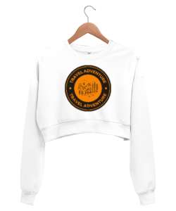 Seyahat ve Macera Kampçı ve Dağcı Özel Tasarım Beyaz Kadın Crop Sweatshirt