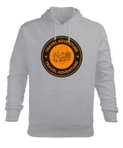 Seyahat ve Macera Kampçı ve Dağcı Özel Tasarım Gri Erkek Kapüşonlu Hoodie Sweatshirt