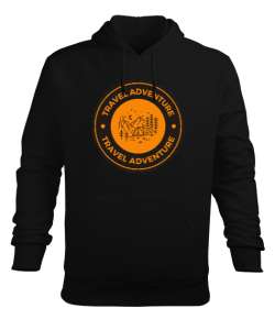 Seyahat ve Macera Kampçı ve Dağcı Özel Tasarım Siyah Erkek Kapüşonlu Hoodie Sweatshirt