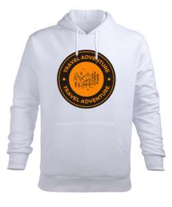 Seyahat ve Macera Kampçı ve Dağcı Özel Tsarım Beyaz Erkek Kapüşonlu Hoodie Sweatshirt