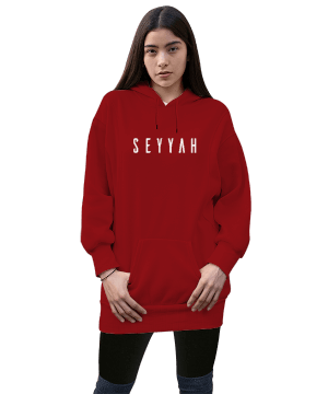 Seyyah Kırmızı TiNCiR Kadın Uzun Hoodie Kapüşonlu Sweatshirt