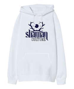 Shaman Culture - Şaman Beyaz Oversize Unisex Kapüşonlu Sweatshirt