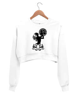 Shaman Woman Beyaz Kadın Crop Sweatshirt