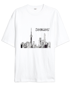 Shanghai baskılı Oversize Unisex Tişört