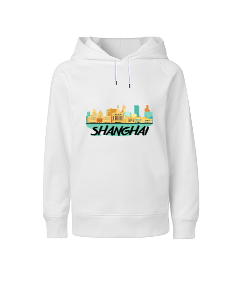 SHANGHAI Beyaz Çocuk Unisex Hoodie Kapüşonlu