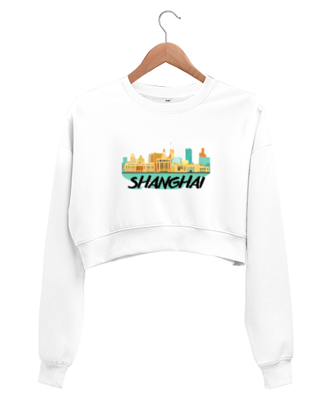 SHANGHAI Beyaz Kadın Crop Sweatshirt