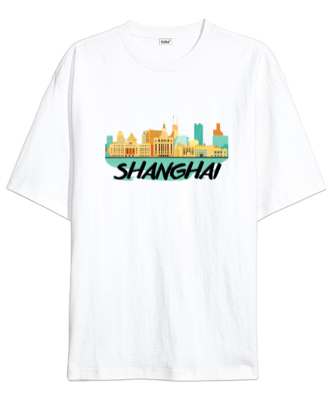 SHANGHAI Beyaz Oversize Unisex Tişört