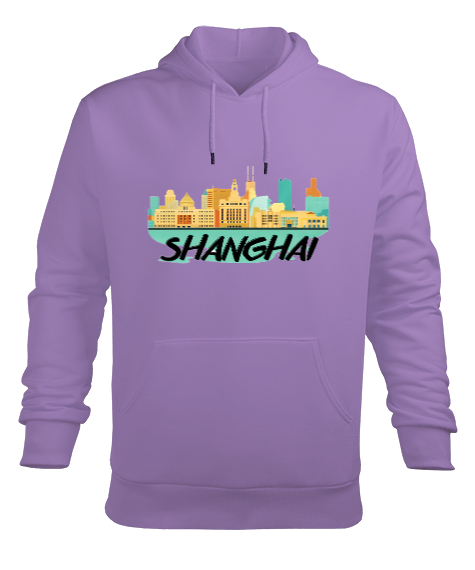 SHANGHAI Lila Erkek Kapüşonlu Hoodie Sweatshirt