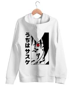 SHARINGAN Beyaz Unisex Kapşonlu Sweatshirt