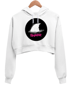 SHARK Kadın Crop Hoodie Kapüşonlu Sweatshirt