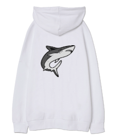 SHARK Oversize Unisex Kapüşonlu Sweatshirt - Thumbnail