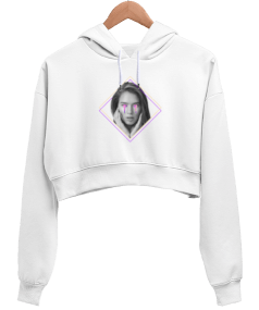 Shawenz Manipülasyon Tasarımlı Kadın Crop Hoodie Kapüşonlu Sweatshirt