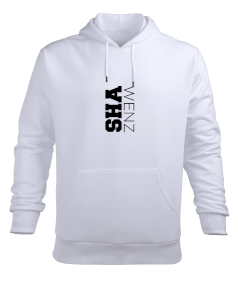 Shawenz Yazı Baskılı Beyaz Erkek Kapüşonlu Hoodie Sweatshirt