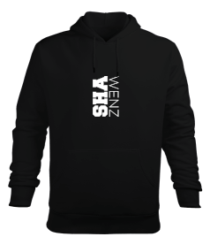 Shawenz Yazı Baskılı Siyah Erkek Kapüşonlu Hoodie Sweatshirt