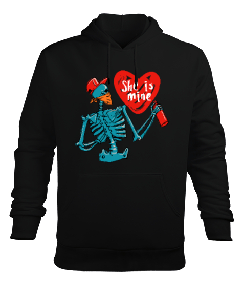 She Is Mine - O Benim Siyah Erkek Kapüşonlu Hoodie Sweatshirt