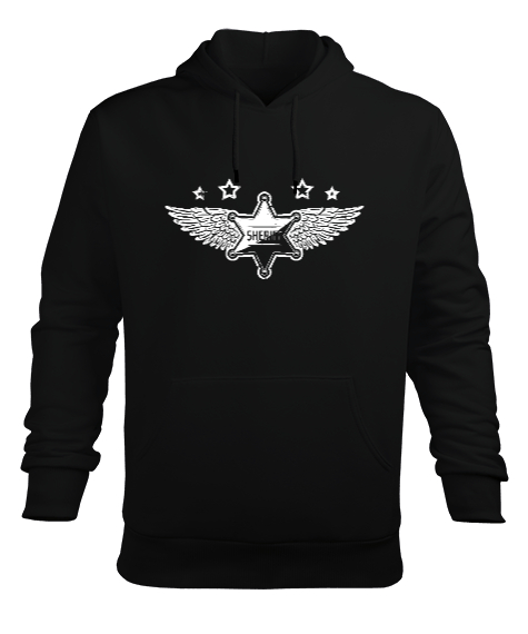 Sheriff - Şerif - Vahşi Batı Siyah Erkek Kapüşonlu Hoodie Sweatshirt