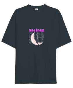 shine kedili tasarım Füme Oversize Unisex Tişört