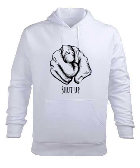 SHUT UP Beyaz Erkek Kapüşonlu Hoodie Sweatshirt