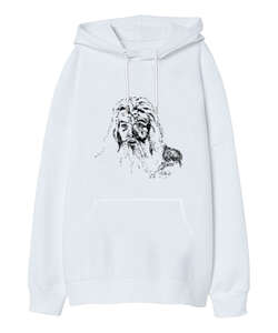 Sihirbaz Beyaz Oversize Unisex Kapüşonlu Sweatshirt