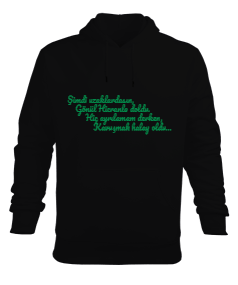 Şiirli Siyah Tişört Erkek Kapüşonlu Hoodie Sweatshirt