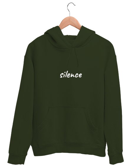 Tisho - Silence Haki Yeşili Unisex Kapşonlu Sweatshirt