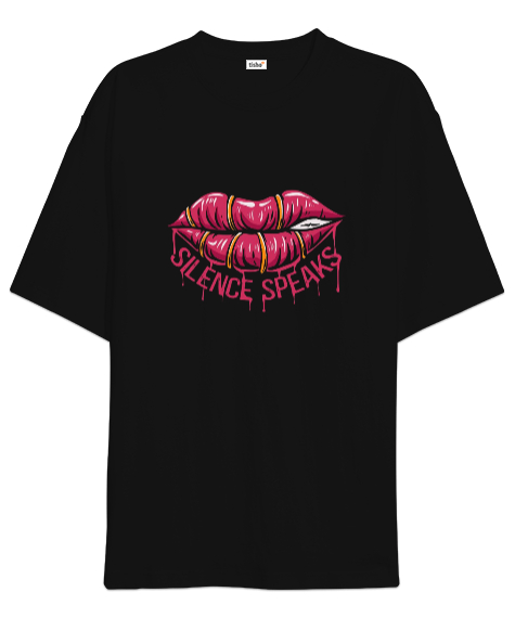 Silence Speaks Tasarım Baskılı Siyah Oversize Unisex Tişört