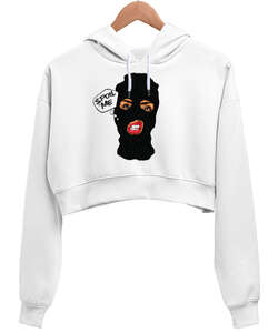 Şımart Beni Beyaz Kadın Crop Hoodie Kapüşonlu Sweatshirt