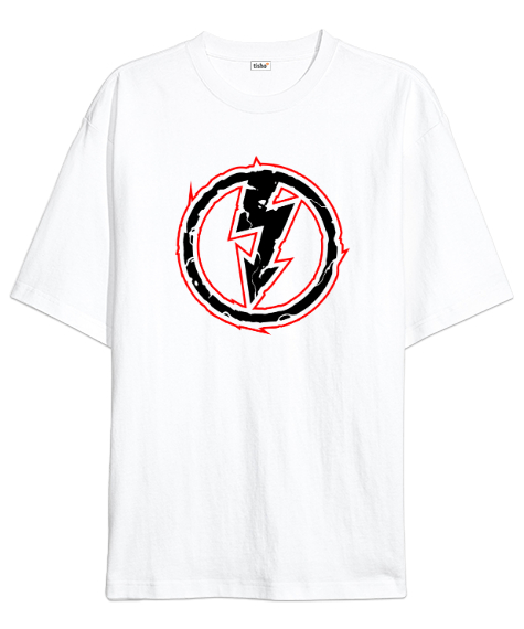 Tisho - Şimşek Logo - Thunder Beyaz Oversize Unisex Tişört