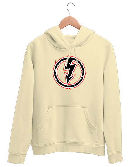 Tisho - Şimşek Logo - Thunder Krem Unisex Kapşonlu Sweatshirt