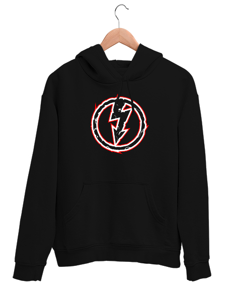 Tisho - Şimşek Logo - Thunder Siyah Unisex Kapşonlu Sweatshirt