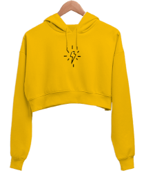 Şimşek Sarı Kadın Crop Hoodie Kapüşonlu Sweatshirt