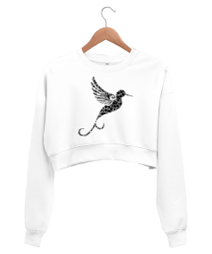 Sinekkuşu Tasarım Baskılı Kadın Crop Sweatshirt