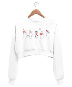 Şirin Kediler Beyaz Kadın Crop Sweatshirt