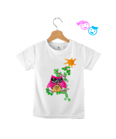 Şirin Pembe Baykuş T-shirt Çocuk Unisex