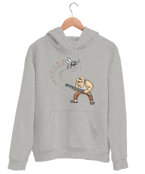 Tisho - Sivrisinek ve Adam Gri Unisex Kapşonlu Sweatshirt