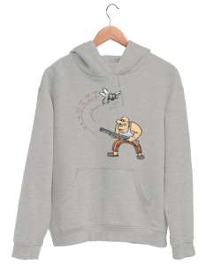 Sivrisinek ve Adam Gri Unisex Kapşonlu Sweatshirt