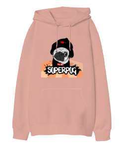 Siyah şapkalı köpek baskılı Yavru Ağzı Oversize Unisex Kapüşonlu Sweatshirt