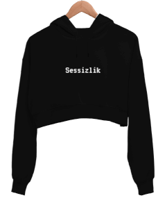 siyah sweatshirs Kadın Crop Hoodie Kapüşonlu Sweatshirt