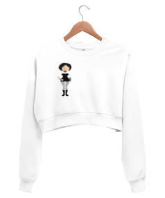 SİYAHİ KADIN BEYAZ CROP SWEAT Kadın Crop Sweatshirt