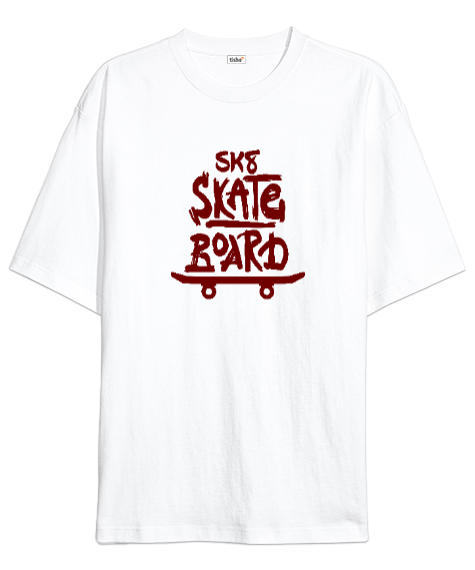 Tisho - Skateboard - Kaykay Beyaz Oversize Unisex Tişört