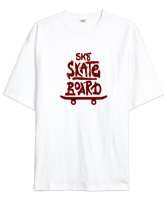 Skateboard - Kaykay Beyaz Oversize Unisex Tişört - Thumbnail