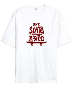 Skateboard - Kaykay Beyaz Oversize Unisex Tişört