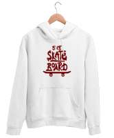 Skateboard - Kaykay Beyaz Unisex Kapşonlu Sweatshirt - Thumbnail